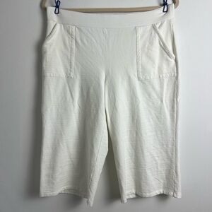 T By Talbots XL Cream UPF 50+ Cotton Modal Blend Long Shorts Elastic Waist Beach